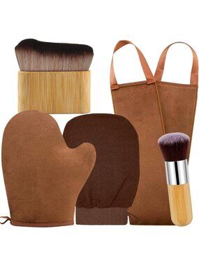 Self Tanning Mitt & Brush Set - Exfoliating Applicator, Back Tanning Glove 5